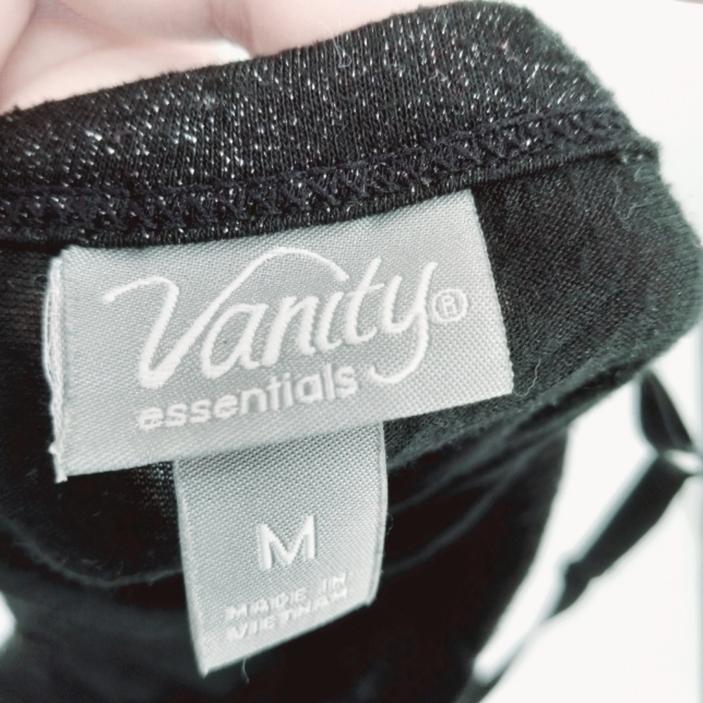 VANITY Y2k Glitter Accented Lace Trim Black Crinkled Stretch Fabric Cami M - Picture 7 of 10